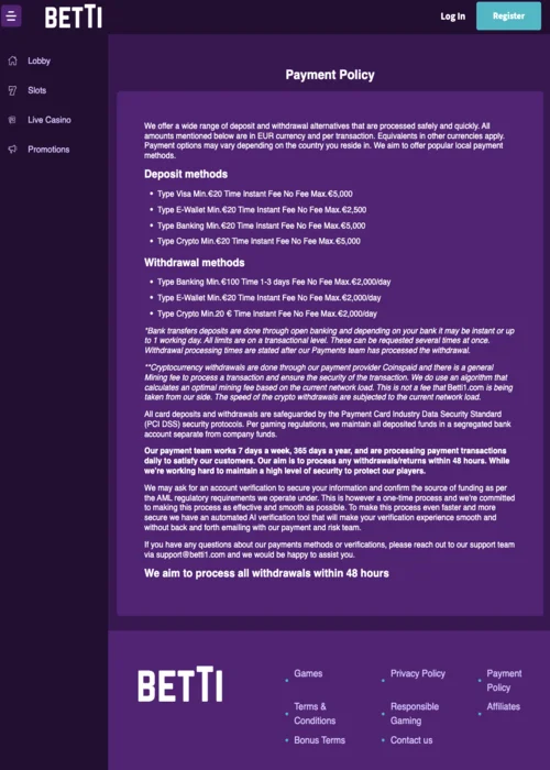 Payments Betti Casino<